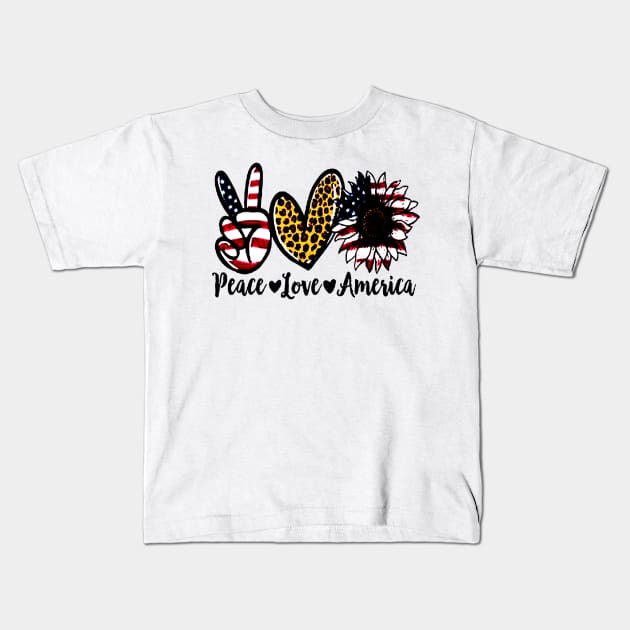 Peace Love America Kids T-Shirt by rosposaradesignart